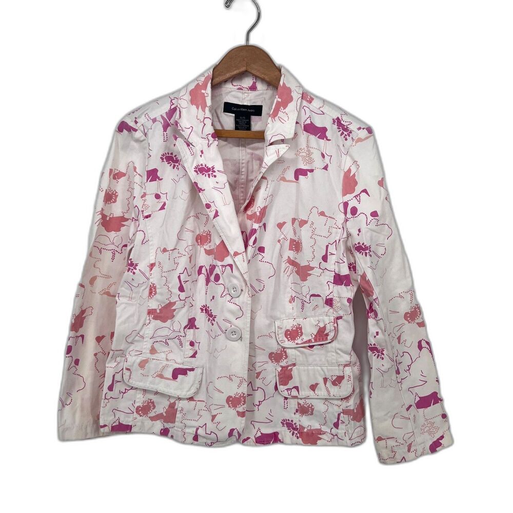 Calvin Klein Artsy Abstract‎ Blazer Jacket Size XL 100% Cotton Boho Cottage Core
